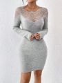 SHEIN Privé Color-block Lace Panel Long Sleeve Sweater Dress