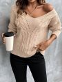 SHEIN Essnce Cable Knit Drop Shoulder Sweater