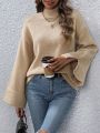 Stand Collar Drop Shoulder Split Sleeve Cuff Sweater