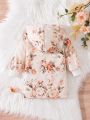 Baby Girl Floral Print Teddy Lined Hooded Coat