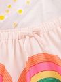 SHEIN Baby Girls' Casual Colorful Fun Pattern Elastic Waist Half Skirt For Summer