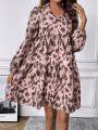 SHEIN LUNE Allover Print Lantern Sleeve Ruffle Hem Smock Dress