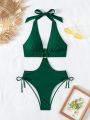 SHEIN Swim BAE Ladies' One-piece Halter Neck Green Swimsuit