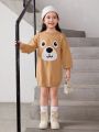 SHEIN Young Girl Cartoon Pattern Drop Shoulder Sweater Dress