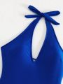 SHEIN Swim Chicsea Solid Color Backless One Piece Swimsuit - Elegant Style