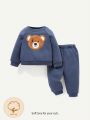 Cozy Cub Baby Boy Bear Patched Raglan Sleeve Sweatshirt & Sweatpants