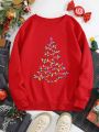 Plus Size Christmas Printed Warm Lined Hoodie