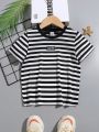 SHEIN Kids EVRYDAY Boys' Round Neck Short Sleeve Striped T-shirt