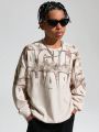 SHEIN Kids EVRYDAY Boys' Casual Loose Fit Knitted Pullover Sweatshirt With Round Neck & Letter Print Pattern