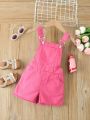 Toddler Girls' Soft Washed Denim Pink Romper For Casual Wear