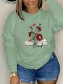 SHEIN Slayr Women's Floral & Letter Printed Round Neck Loose Fit Long Sleeve Sweatshirt