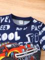 SHEIN Kids QTFun Young Boy's Letter Print Short Sleeve T-Shirt With Off-Road Vehicle Design