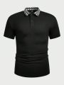 Manfinity Homme Men'S Houndstooth Lapel Knitted Polo Shirt