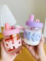 1pc Glass Cup For Girls, New Design, Perfect For Water, Coffee, Milk, Juice, Bubble Tea With Fairy Straw