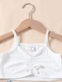 SHEIN Kids EVRYDAY Little Girls' Ribbed Bowknot Tank Top And Jeans Set