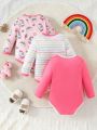 Baby Girl 3pcs Unicorn & Striped Print Bodysuit