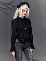 Goth Solid Ruffle Trim Button Front Shirt