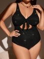 SHEIN Swim Basics Women'S Plus Size Hollow Out & Knot Design One Piece Swimsuit