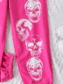 SHEIN Kids QTFun Tween Girls' Slogan Print Sweatshirt And Skull Print Sweatpants Casual Set
