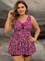 SHEIN Swim Classy Plus Size Full Print Vest & Boxer Bikin Set