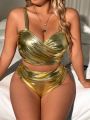 SHEIN Swim Basics Plus Size Metallic Style Swimsuit Set