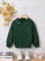 SHEIN Kids Nujoom Little Girls' Pearl Decorated Casual Sweater