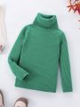 SHEIN Kids EVRYDAY Little Girls' Solid Color Ribbed Turtleneck Knitted Sweater