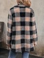 Buffalo Plaid Pattern Double Breasted Teddy Coat