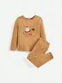 Cozy Cub Baby Girl Snug Fit Cherry Letter Print Round Neck Long Sleeve Pullover And Long Pants Pajama Set, 4pcs