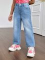 SHEIN Little Girls' Comfortable Soft Water-Washed Casual Jeans