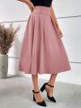 SHEIN Clasi Women's Solid Color Button Detailing Folded Pleated Skirt