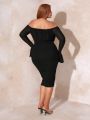 SHEIN SXY Women's Plus Size Bodycon One Shoulder Puckered Mesh Dress