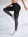 Yoga Future Contrast Color Panel Yoga Leggings Mesh Insert Gym Tights With Phone Pocket