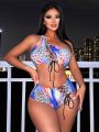 SHEIN Swim BAE Colorful Leopard Print Sexy Multi-strap Swimsuit Set