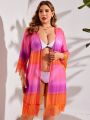 SHEIN Swim Vcay Plus Size Women's Gradient Fringe Sleeve Kimono Cardigan