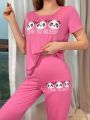 Sil Medeiros Women's Letter & Panda Print Pajama Set
