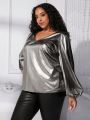 SHEIN CURVE+ Plus Size V-neck Long Sleeve Shirt