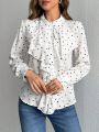 SHEIN Privé Ruffle Heart Embellished Collar Shirt