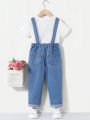 SHEIN Young Girls' Distressed Denim Overalls