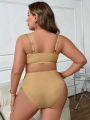 SHEIN Swim Chicsea Plus Size Women'S Metal Chain Shoulder Strap Swimsuit Set