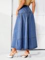 SHEIN LUNE Ladies' Long Umbrella-Shaped Denim Skirt