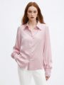 SHEIN BIZwear Women's Long Sleeve Solid Satin Shirt