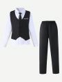 2pcs/Set Teenage Boys' Fashionable And Handsome Gentleman Costume For Spring And Autumn Parties & Performances