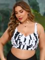 SHEIN Swim Vcay Plus Size Women'S All Over Printed Cross Front Bikini Top