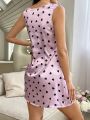 Women's Sleeveless Sleep Dress With Heart Printed Pattern