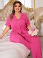 Casual Plus Size Ribbed Knitted Pajamas Set