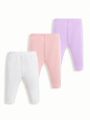 SHEIN Newborn Baby Girls' & Boys' Casual Cherry Pattern Elastic Waist Pants Set Of 3