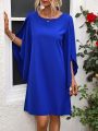 Solid Color Cape Sleeves Dress
