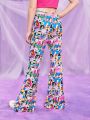 THE POWERPUFF GIRLS X SHEIN SHEIN Kids Y2Kool Tween Girl Pop Art Print Flare Leg Pants