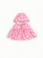 SHEIN Newborn Baby Girls' Letter Printed Long Sleeve Jumpsuit, Dotted Ruffle Trim Hoodie, Striped Pants 3pcs Outfit Set